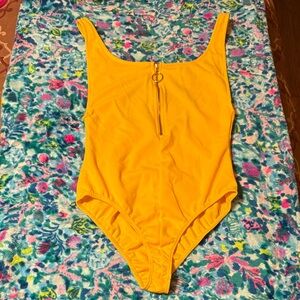 Charlotte Russe Vibrant Yellow zip-front, Low-back Bodysuit, sz S.